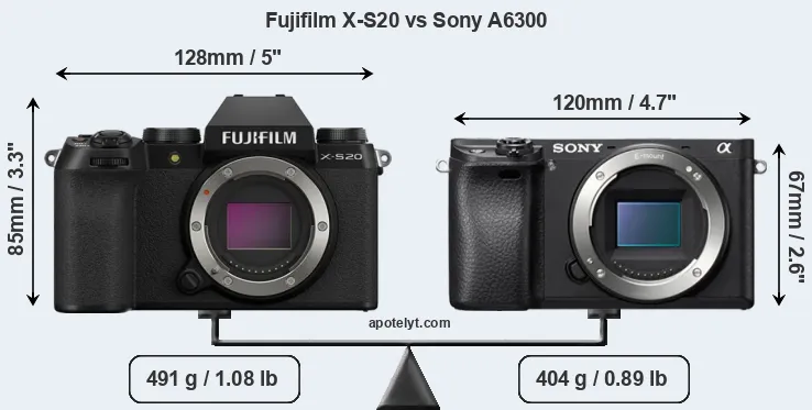 Size Fujifilm X-S20 vs Sony A6300