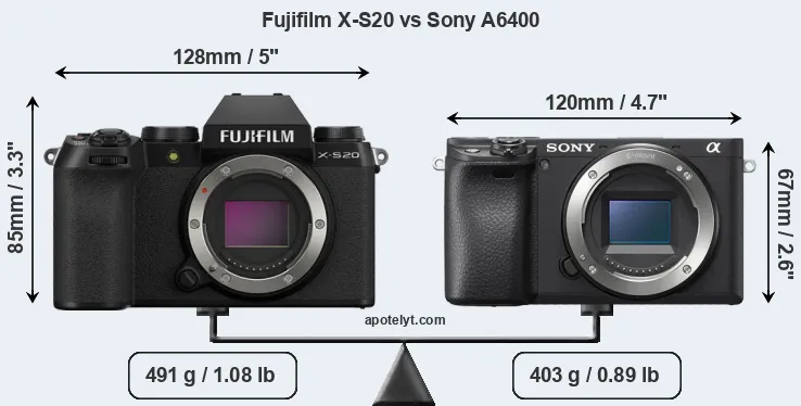 Size Fujifilm X-S20 vs Sony A6400