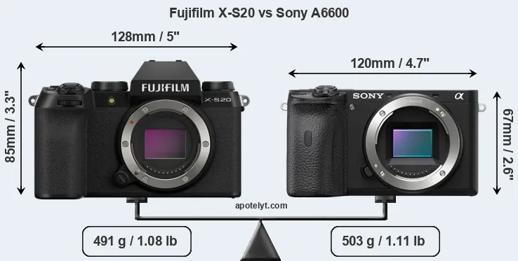 Size Fujifilm X-S20 vs Sony A6600