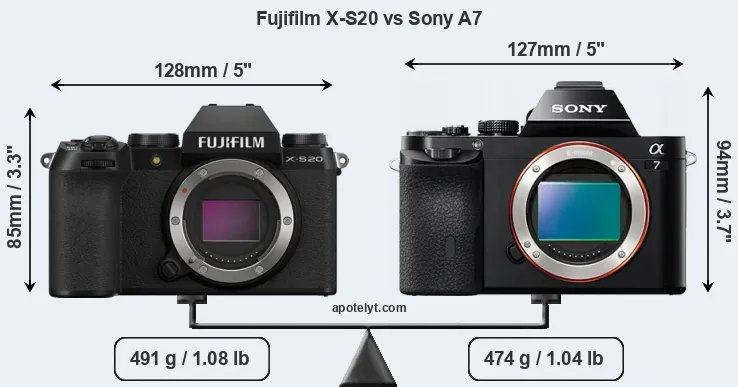 Size Fujifilm X-S20 vs Sony A7