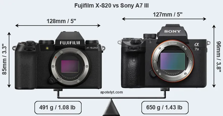 Size Fujifilm X-S20 vs Sony A7 III