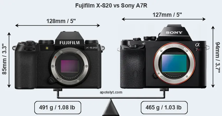 Size Fujifilm X-S20 vs Sony A7R