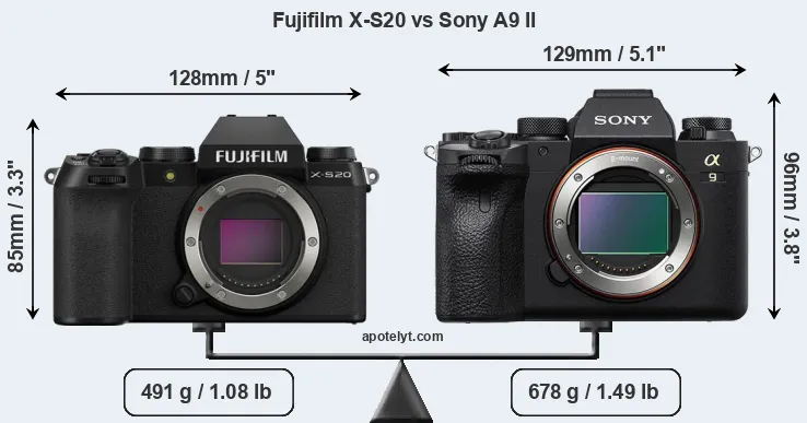 Size Fujifilm X-S20 vs Sony A9 II