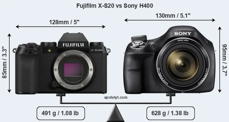 Size Fujifilm X-S20 vs Sony H400