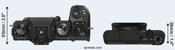 Compare X-S20 versus RX100 top