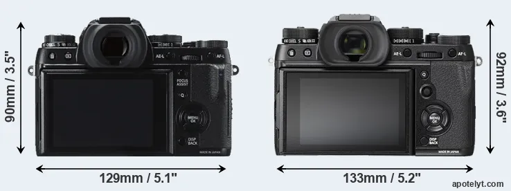Comparison X-T1 or X-T2 rear