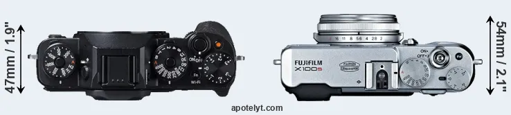 Compare X-T1 versus X100S top