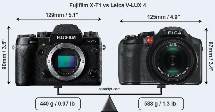 Size Fujifilm X-T1 vs Leica V-LUX 4