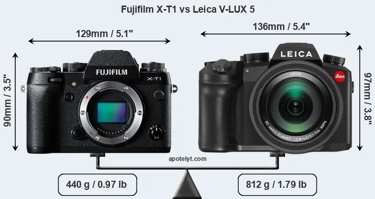 Size Fujifilm X-T1 vs Leica V-LUX 5
