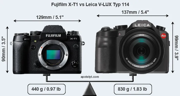 Size Fujifilm X-T1 vs Leica V-LUX Typ 114