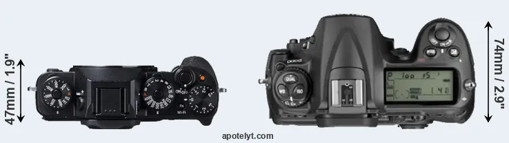 Compare X-T1 versus D300 top