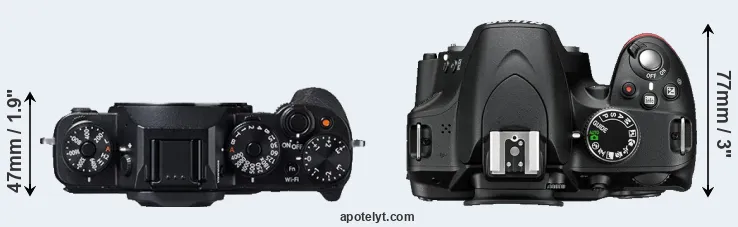 Compare X-T1 versus D3200 top
