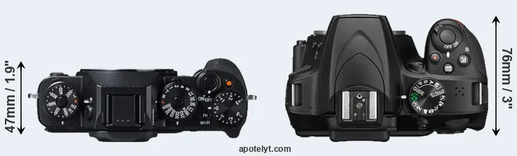 Compare X-T1 versus D3400 top