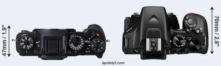 Compare X-T1 versus D3500 top