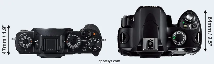 Compare X-T1 versus D40 top