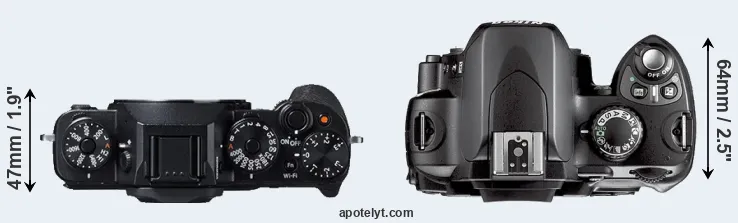 Compare X-T1 versus D40X top