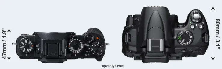 Compare X-T1 versus D5000 top