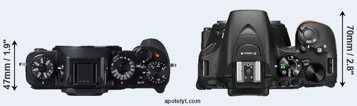Compare X-T1 versus D5500 top