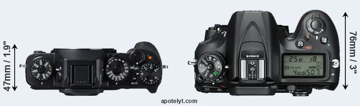 Compare X-T1 versus D7200 top
