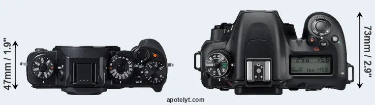 Compare X-T1 versus D7500 top