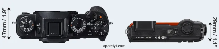 Compare X-T1 versus W300 top