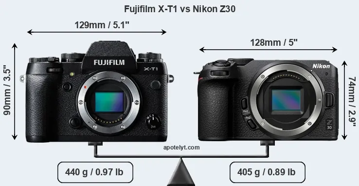 Size Fujifilm X-T1 vs Nikon Z30