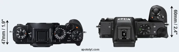 Compare X-T1 versus Z50 top