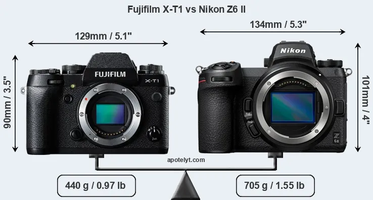 Size Fujifilm X-T1 vs Nikon Z6 II