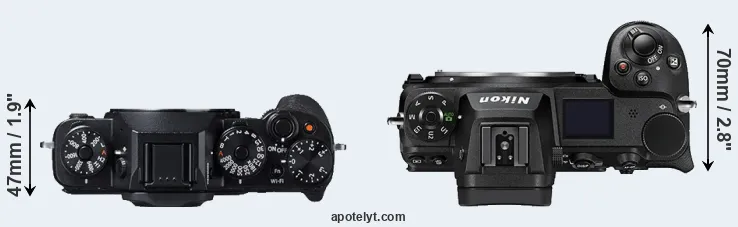 Compare X-T1 versus Z6 II top