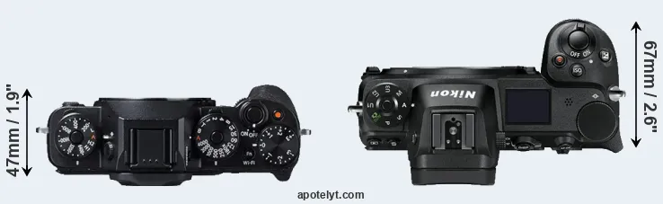 Compare X-T1 versus Z7 top