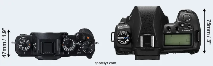 Compare X-T1 versus E-30 top