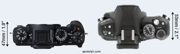 Compare X-T1 versus E-400 top