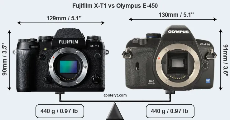 Size Fujifilm X-T1 vs Olympus E-450