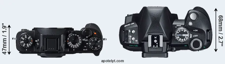 Compare X-T1 versus E-510 top