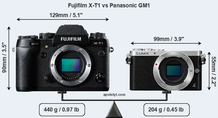 Size Fujifilm X-T1 vs Panasonic GM1