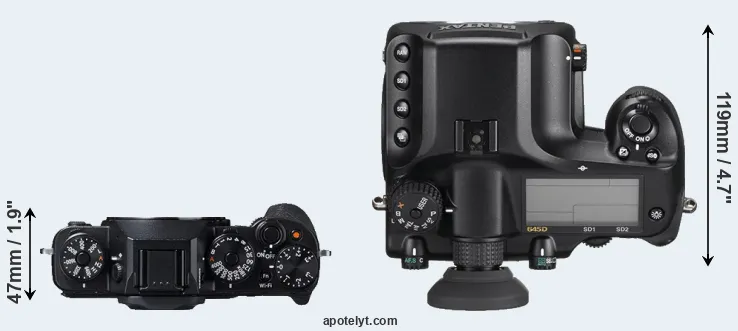 Compare X-T1 versus 645D top