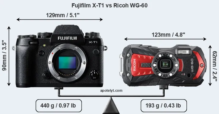 Size Fujifilm X-T1 vs Ricoh WG-60