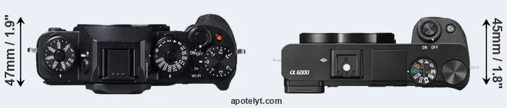 Compare X-T1 versus A6000 top