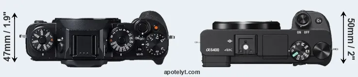 Compare X-T1 versus A6400 top
