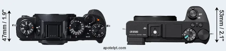 Compare X-T1 versus A6500 top