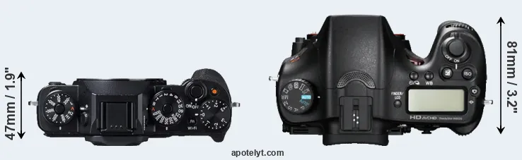 Compare X-T1 versus A77 top