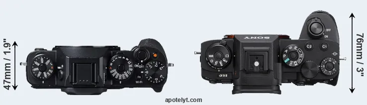 Compare X-T1 versus A9 II top