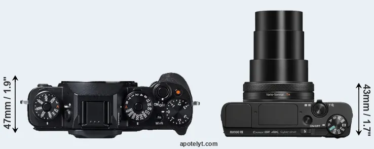 Compare X-T1 versus RX100 VII top