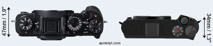 Compare X-T1 versus M1 top