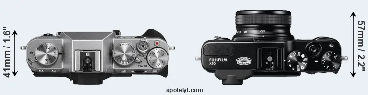 Compare X-T10 versus X10 top