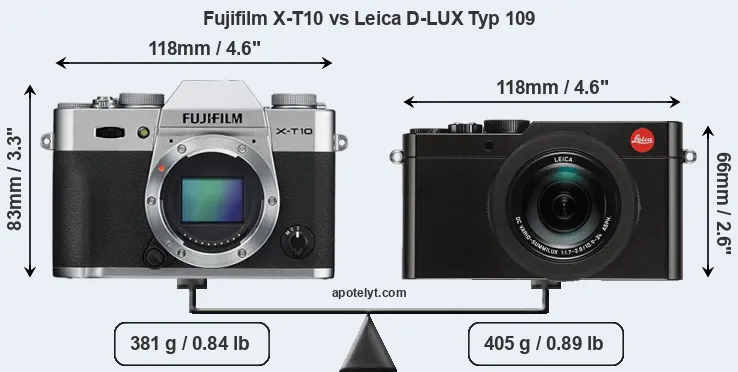 Size Fujifilm X-T10 vs Leica D-LUX Typ 109