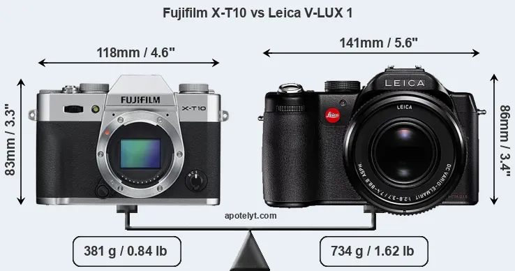 Size Fujifilm X-T10 vs Leica V-LUX 1
