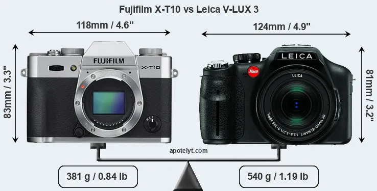 Size Fujifilm X-T10 vs Leica V-LUX 3