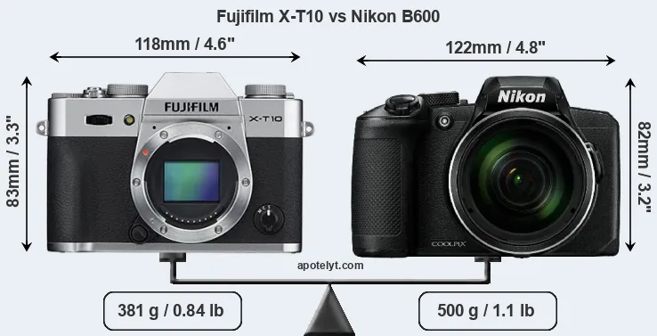 Size Fujifilm X-T10 vs Nikon B600