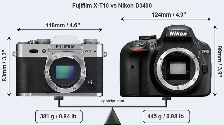 Size Fujifilm X-T10 vs Nikon D3400